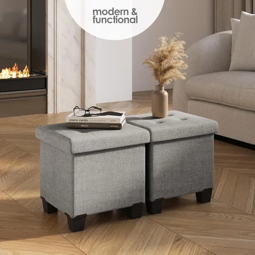 Miniatura 2 de Cubo otomano de almacenamiento con cubo pequeño, otomana cuadrada de 15 pulgadas con almacenamiento para sala de estar y dormitorio, reposapiés