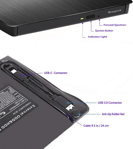 Miniatura 6 de Unidad externa de CD de DVD, USB 3.0 Tipo-C Ultra Slim Drives CD DVD RW Player/DVD CD ROM Drive/Writer/Rewriter/USB CD Burner Compatible con Mac