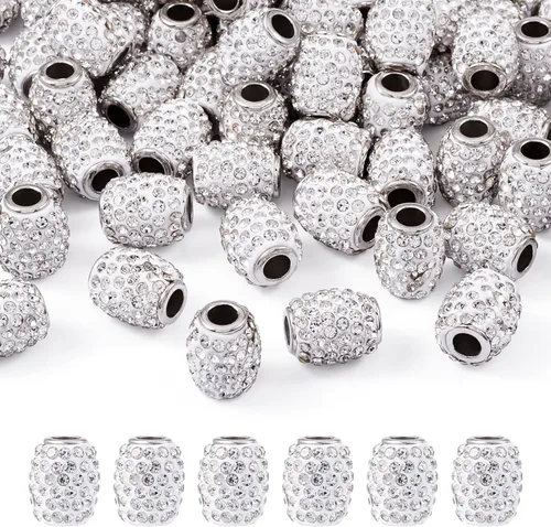 Cheriswelry 100 cuentas europeas de agujero grande con diamantes de imitación de barril hechas a mano, arcilla polimérica, cuentas espaciadoras