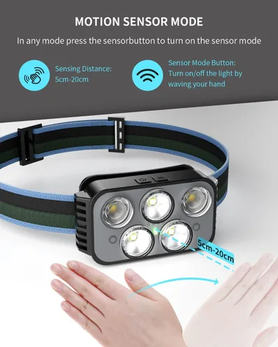 Miniatura 4 de Linterna frontal recargable, 400 lúmenes, con sensor de movimiento súper brillante, linternas de cabeza impermeables con luz blanca y roja, 6 modos
