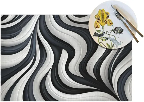 Miniatura 5 de 6 PCS PVC Placemats Set Place Mats Black and White Contrast Non-Slip Weave Place Mats 12" x 18" Farmhouse Table Mat Set for Family Dinners Wedding