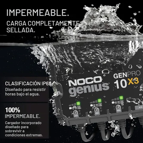 Miniatura 3 de NOCO Genius GENPRO10X3, cargador de batería inteligente marino de 3 bancos, 30 A (10 A/banco), cargador de barco a bordo impermeable de 12 V