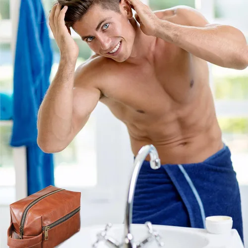 Miniatura 8 de Hillban 6 piezas de regalo para padrinos de boda, bolsa de aseo de viaje para hombres, juego de regalos de Bestmen, bolsa de aseo de cuero con asa