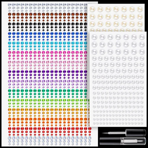 Miniatura 6 de 900 calcomanías de diamantes de imitación en gemas autoadhesivas coloridas para la cara, 0.157 pulgadas, joyas de cristal adhesivas para el cuerpo