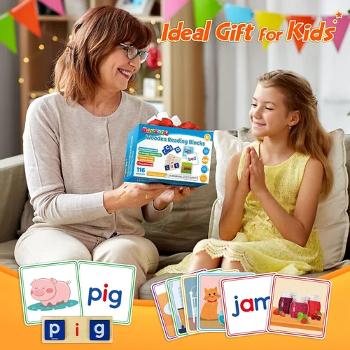 Miniatura 8 de Juguetes de aprendizaje para niños de 3, 4, 5 años - Juego de clasificación y lectura de 116 piezas con letras de vocales cortas, juego