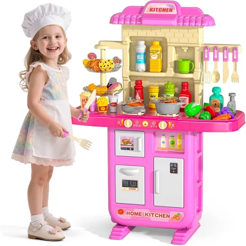 MSKOLER Juego de cocina para niños de 4 a 8 años, juego de cocina de 36 pulgadas para niños pequeños de 3 a 5 años con estufa, accesorios de