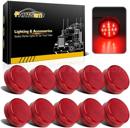 Partsam 10 luces redondas rojas de 2.5 con 13 luces LED laterales [aprobadas por DOT] para camión de remolque de 12 V, uso universal, selladas a Rojo