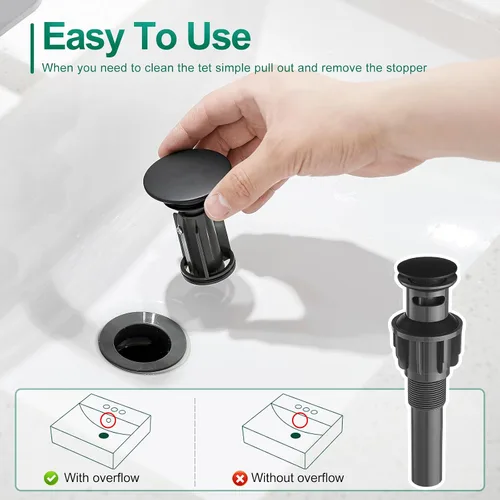 Miniatura 3 de Grifo de Baño Negro de Una Sola Manija, Grifo de Lavabo de Baño con Desagüe Pop-up, Grifo de Lavabo RV, Grifo Mezclador de Lavabo con Placa