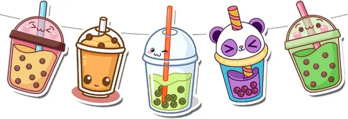 Miniatura 5 de Cartel de cumpleaños de Boba – 5 piezas de guirnaldas de fiesta de té de burbujas para cumpleaños de niños, baby shower, verano y suministros