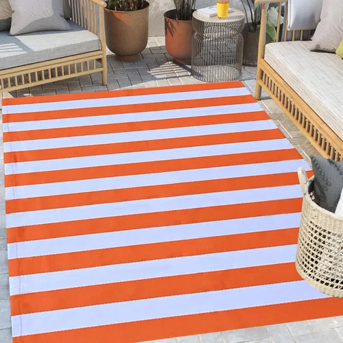 Miniatura 8 de Alfombra para exteriores blanco y negro de 27.5' x 43', alfombra a rayas para porche delantero, alfombra tejida a mano de algodón, lavable a