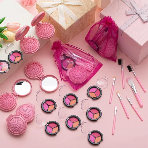 Miniatura 4 de Willinglong 12 juegos de maquillaje para niñas, suministros de fiesta de spa para niñas, juego de cosméticos de maquillaje para fiestas de Rosa