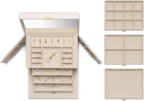 Miniatura 40 de vlando joyero organizador clásico de piel sintética con espejo y con llave