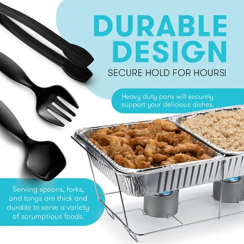 Miniatura 4 de Juego de Chafing Dish Desechable para Bufé, Calentadores de Alimentos para Fiestas, 33 Piezas de Suministros de Catering - Servidores y Calentadores