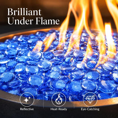 Miniatura 4 de GRISUN Vidrio para hoguera con brillo azul océano Pacífico de 1/2 pulgada, rocas de vidrio redondas de 10 libras para chimenea natural o propano