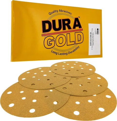 Miniatura 15 de Dura-Gold Discos de lijado dorados de 6 pulgadas de alta calidad, grano 80 (caja de 50), papel de lija de gancho y bucle sin polvo con patrón de 17