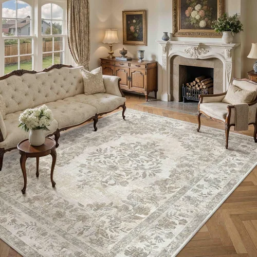 Miniatura 59 de PureCozy - Alfombra de área beige de 8 x 10, lavable, vintage, alfombra para sala de estar, dormitorio, gran alfombra suave retro de pelo bajo