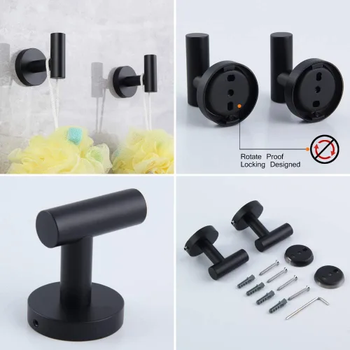Miniatura 3 de Kit de accesorios de baño negro mate de 5 piezas para montar en la pared, incluye toallero doble de 24 pulgadas, barra de toalla de mano de 12