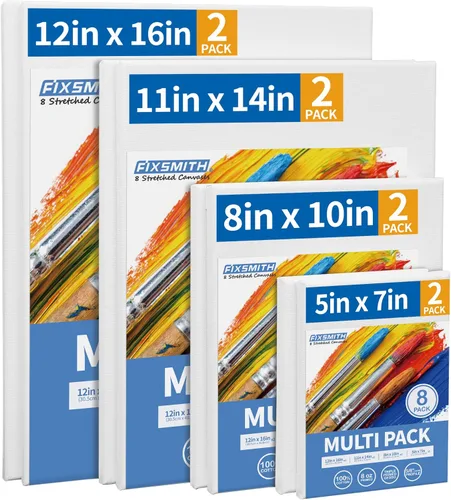 Miniatura 9 de FIXSMITH Lienzo blanco estirado de 12 x 16 pulgadas, paquete a granel de 8, imprimado, 100 % algodón, perfil de 5/8 pulgadas, paquete de gran valor