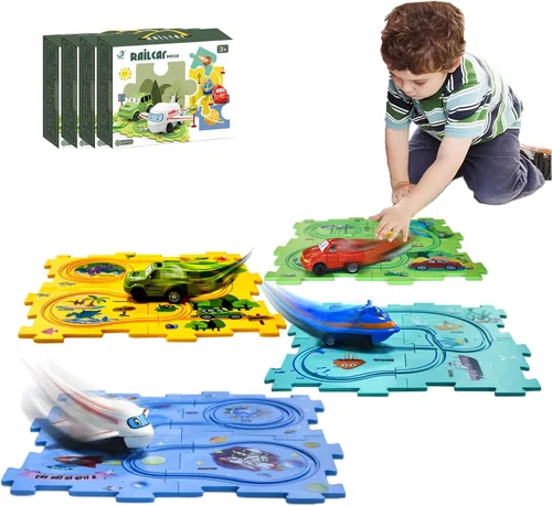 Miniatura 10 de Regalo de cumpleaños para niño de 4 años, Set de pista de autos de carreras con rompecabezas para niños, Set de pista de autos Puzzle Racer