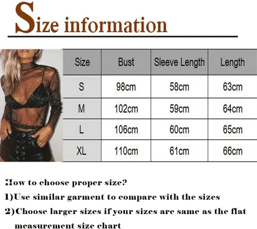 Miniatura 4 de Top sexy de malla transparente para mujer, con diamantes de imitación de manga larga
