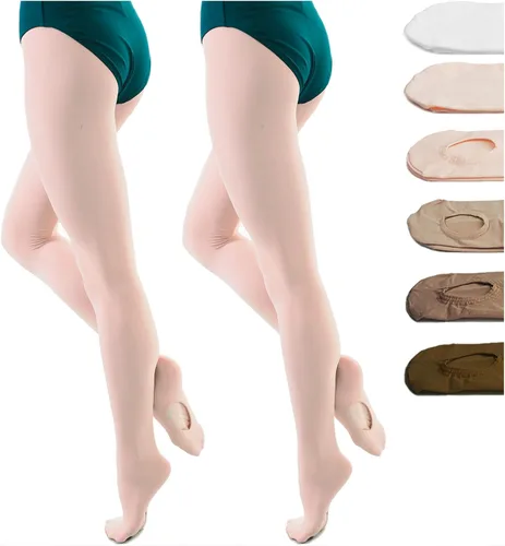 DANCEYOU Mallas de baile para mujer, 2 pares de mallas de ballet convertiblescon pies para niñas, leggings opacos para niños pequeños, niños y