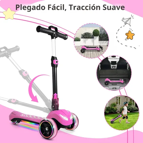 Miniatura 3 de Electric Scooter for Kids Ages 3-12, Full Body Lights Up, Wide Deck, 3 Adjustable Heights, 5MPH Safe Speed, 90min Riding, Foldable 3 Wheel Electric