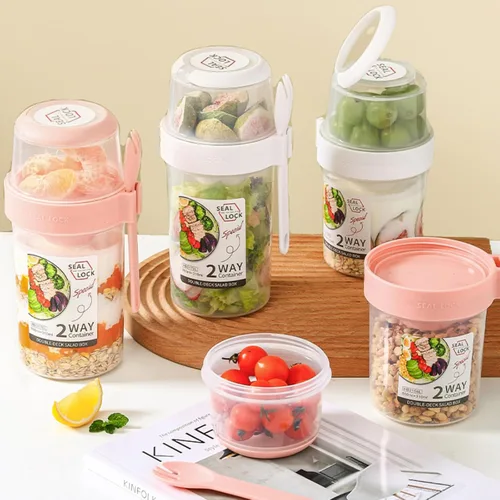 Miniatura 6 de Tazas de desayuno sobre la marcha, taza de ensalada para llevar, cereales de yogur, avena durante la noche, recipientes para parfait y aderezo