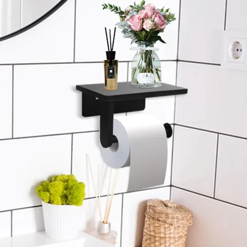 Miniatura 6 de Soporte de papel higiénico con estante de mármol para baño, soporte de papel higiénico montado en la pared adecuado para mega rollo