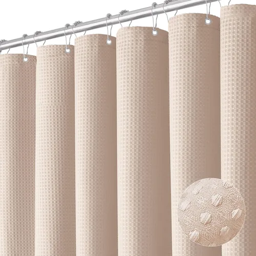 Miniatura 11 de Dynamene cortina de ducha de lino burdeos - cortinas de tela de nido de abeja texturizadas y resistentes para baño, 256GSM, juego de cortinas