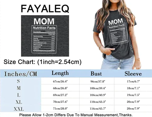 Miniatura 6 de Mom Nutrition Facts - Camiseta divertida para el día de la madre, camiseta con estampado de letras, camiseta casual de verano
