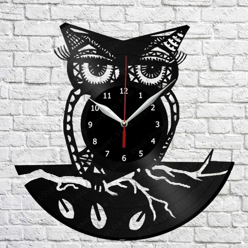 Reloj de pared de vinilo con diseño de búho, registro LP, decoración del hogar, arte hecho a mano, regalo de personalidad 1 (tamaño: 12 pulgadas,