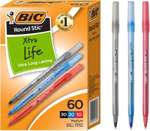 Miniatura 11 de BIC Round Stic Xtra Life - Bolígrafo con punta media de 0.039 pulgadas y flujo de tinta consistente en tinta azul, 60 unidades (paquete de 2)
