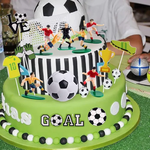Miniatura 5 de Decoración para pastel de fútbol, 18 piezas, decoración de pastel de fútbol, portería, pasteles, cupcakes, figura de jugador de fútbol para hombres 3