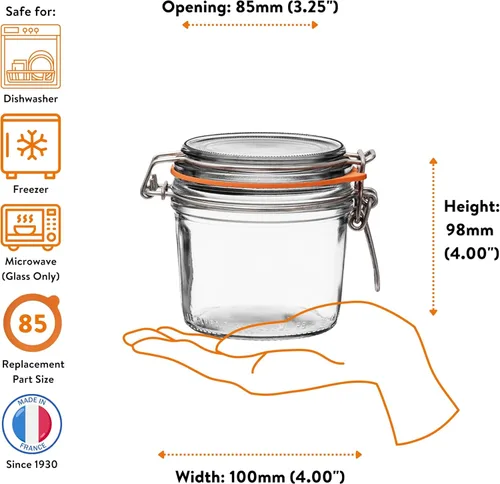 Miniatura 5 de Le Parfait Super Terrine - Tarro de vidrio francés para conservas de 11.8 fl oz con cuerpo recto, sello de goma hermético y tapa de vidrio, 12 onzas