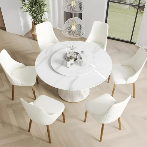 Juego de 6 sillas de comedor tapizadas de 36.6 pulgadas, sillas de comedor modernas con marco de metal dorado y respaldo, silla de comedor de piel