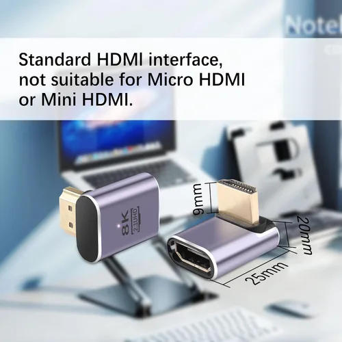 Miniatura 4 de Adaptador HDMI 8K de 90 grados, paquete de 2 adaptadores de ángulo recto HDMI 2.1 macho a hembra de 48 Gbps compatible con 8K @60Hz, 4K @120Hz, HDR