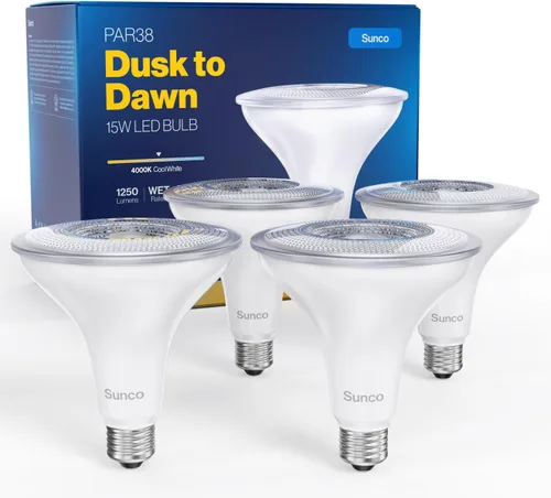 Sunco Bombilla LED de inundación, impermeable PAR38 iluminación exterior del atardecer al amanecer, 1250 LM, equivalente a 120 W 15 W, exterior,