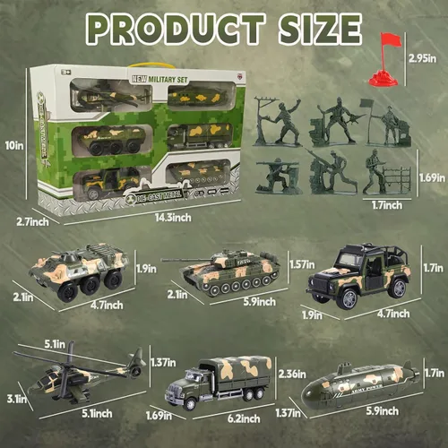 Miniatura 2 de OTONOPI Conjunto de vehículos militares variados modelos del ejército, helicóptero, tanque submarino, coche blindado, camión de transporte Panzer