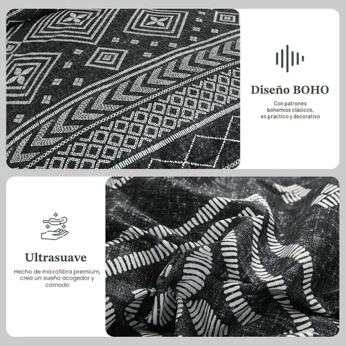 Miniatura 5 de Yiran - Juego de edredón tamaño Queen de 7 piezas, reversible negro, ropa de cama estilo boho azteca en una bolsa, juego de edredón suave y ligero