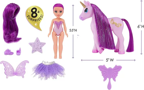 Miniatura 5 de MGA Entertainment Dream Bella Color Change Surprise Little Fairies - Muñeca de 5.5 pulgadas y unicornio pequeño, paquete de 2 unidades, Aubrey