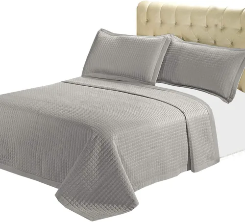 sheetsnthings Juego de colcha acolchada de lujo, 3 piezas de microfibra sin arrugas, cómoda colcha con fundas de almohada a juego (tamaño King, gris)