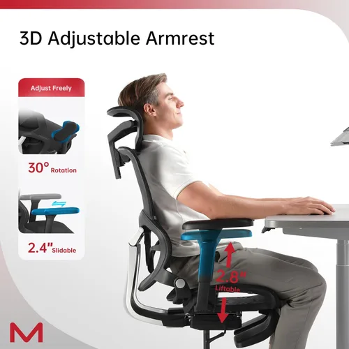 Miniatura 5 de Silla de oficina ergonómica de malla con reposapiés, silla ejecutiva de oficina en casa con soporte lumbar, silla ergonómica