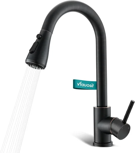 Miniatura 14 de VFAUOSIT - Grifo de cocina con rociador extraíble, grifo de fregadero de cocina sin plomo, níquel cepillado, acero inoxidable, arco alto, extracción