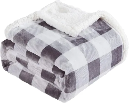 Miniatura 19 de Touchat Manta Sherpa Buffalo a cuadros tamaño individual de 60 x 70 pulgadas, mullida, suave y acogedora, manta de microfibra de felpa de franela