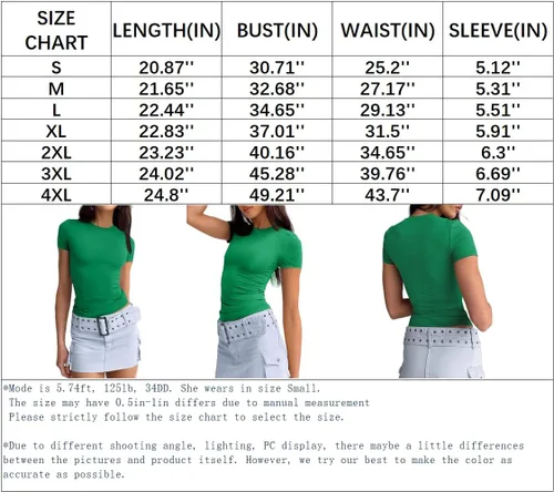 Miniatura 3 de Abardsion Camiseta corta para mujer, estilo casual, básica, ajustada, manga corta, cuello redondo, ajustada