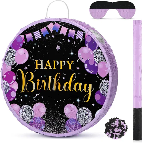 Miniatura 8 de Sinmoe Piñata de cumpleaños con palo, vendados y confeti, piñata grande para adultos, hombres y mujeres, suministros de fiesta de cumpleaños