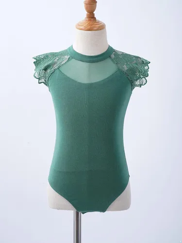 Miniatura 3 de JEATHA Leotardos de ballet para niñas, camisetas de baile, bailarina, encaje floral, con botones, entrepierna