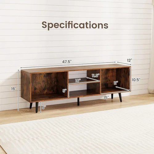 Miniatura 8 de Giantex Moderno soporte de TV para televisores de hasta 55 pulgadas, centro de entretenimiento de TV con almacenamiento, estantes abiertos y 5 patas