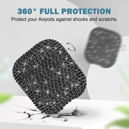 Miniatura 3 de Newseego Funda para AirPods de 1 y 2 generación, funda de lujo con diamantes de imitación brillantes con llavero para mujeres y niñas, anti-pérdida