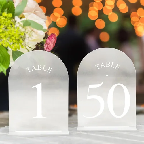 Miniatura 7 de JOYIT Números de Mesa de Boda en Arco 1-10 con Soportes – Letreros Acrílicos Impresos por Ambos Lados de 5" X 7" con Fondo Negro y Texto Blanco